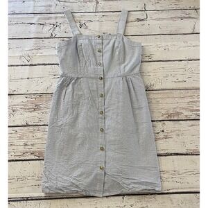 J‎ Crew Button Front Dress In Seersucker Stripe White Blue Size 10 Summer Womens